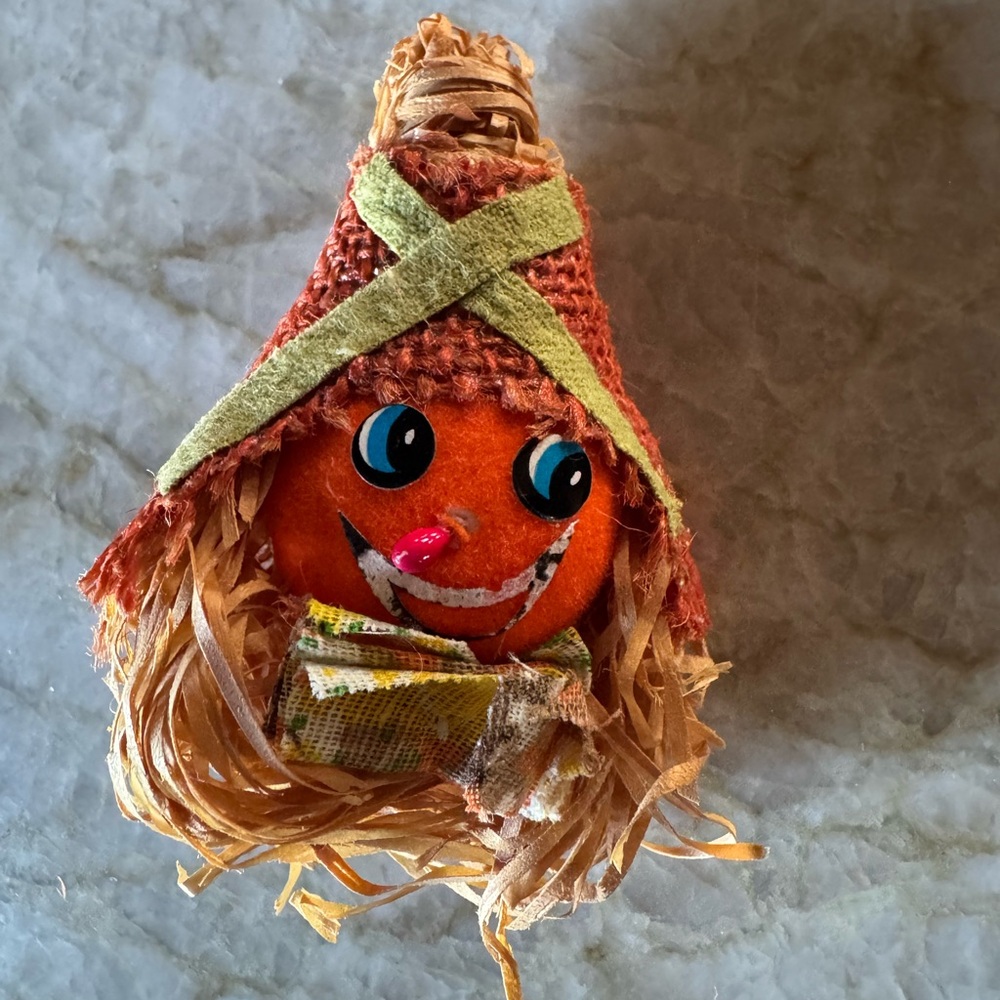 Orange Scarecrow with Straw Hat Pin